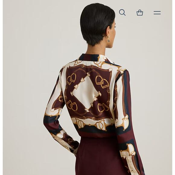 NWT Lauren Ralph Lauren Classic Fit Equestrian-Print Twill Shirt Large Blouse - Picture 3 of 11